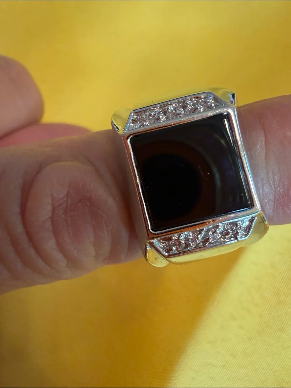 Park Lane Black Square Statement Ring Silver Size 11